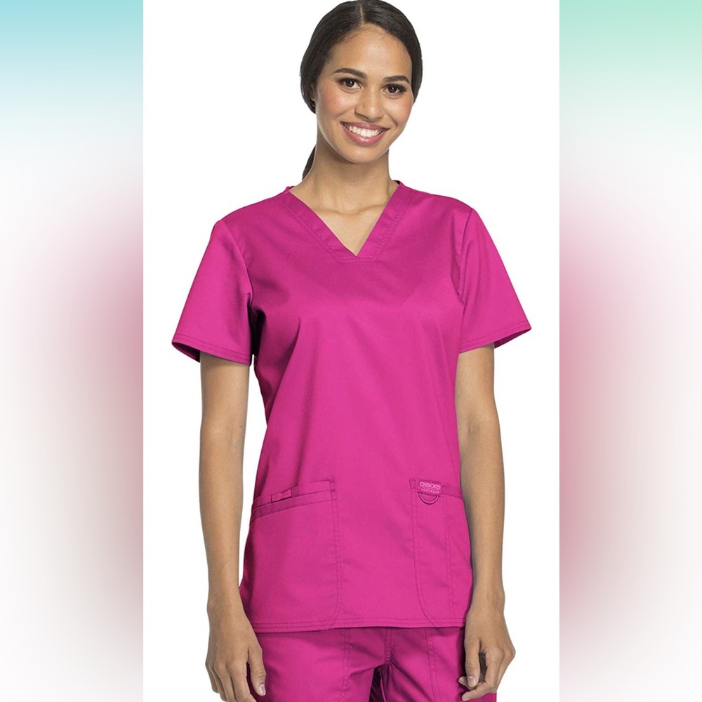 NEW XL Cherokee Workwear Revolution stretch scrub top in Electric Pink X-large